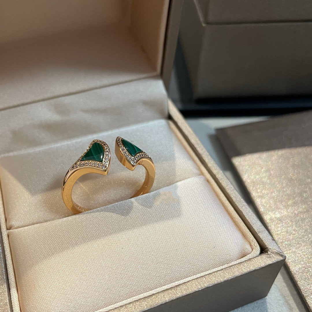 [⭐Reverie Jewels]DREAM MALACHITE DIAMOND OPEN RING