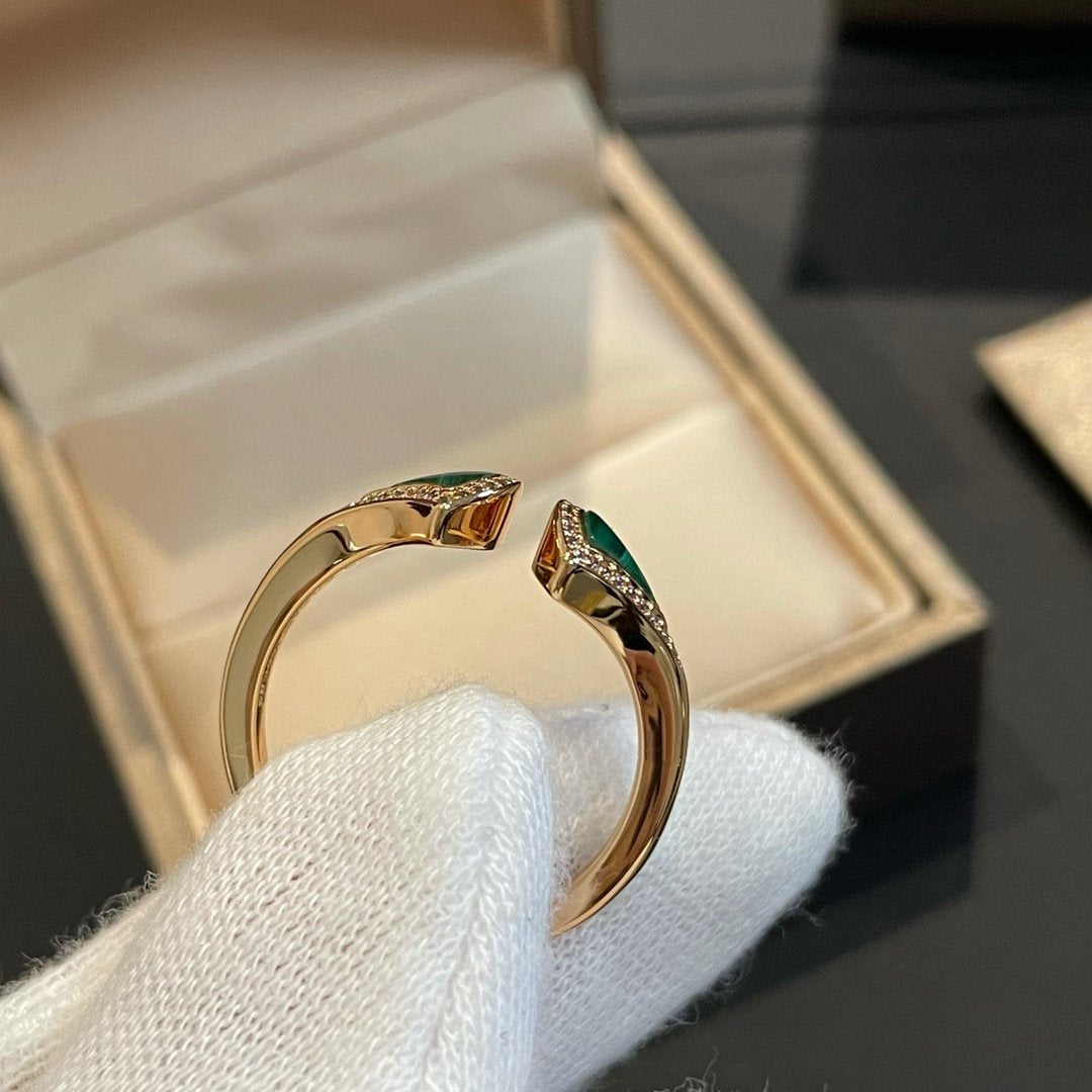 [⭐Reverie Jewels]DREAM MALACHITE DIAMOND OPEN RING