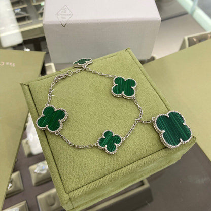 [⭐Reverie Jewels]CLOVER 5 MOTIFS SIVLER MALACHITE BRACELET