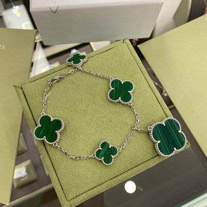 [⭐Reverie Jewels]CLOVER 5 MOTIFS SIVLER MALACHITE BRACELET
