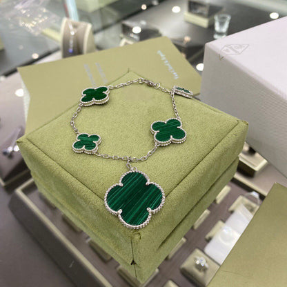 [⭐Reverie Jewels]CLOVER 5 MOTIFS SIVLER MALACHITE BRACELET