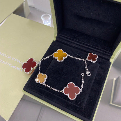 [⭐Reverie Jewels]CLOVER 5 MOTIFS SIVLER CARNELIAN TIGER EYE BRACELET