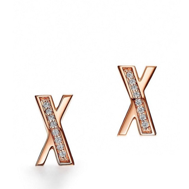 [Reverie Jewels]X EARRINGS ROSE GOLD DIAMONDS