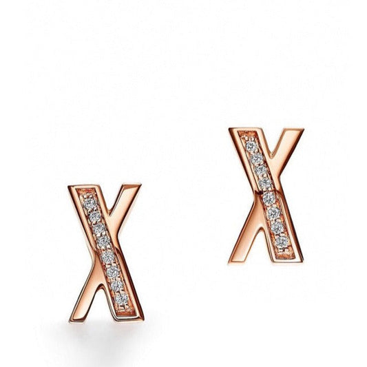 [Reverie Jewels]X EARRINGS ROSE GOLD DIAMONDS