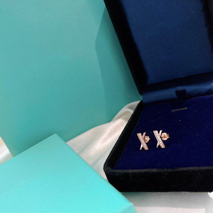 [Reverie Jewels]X EARRINGS ROSE GOLD DIAMONDS