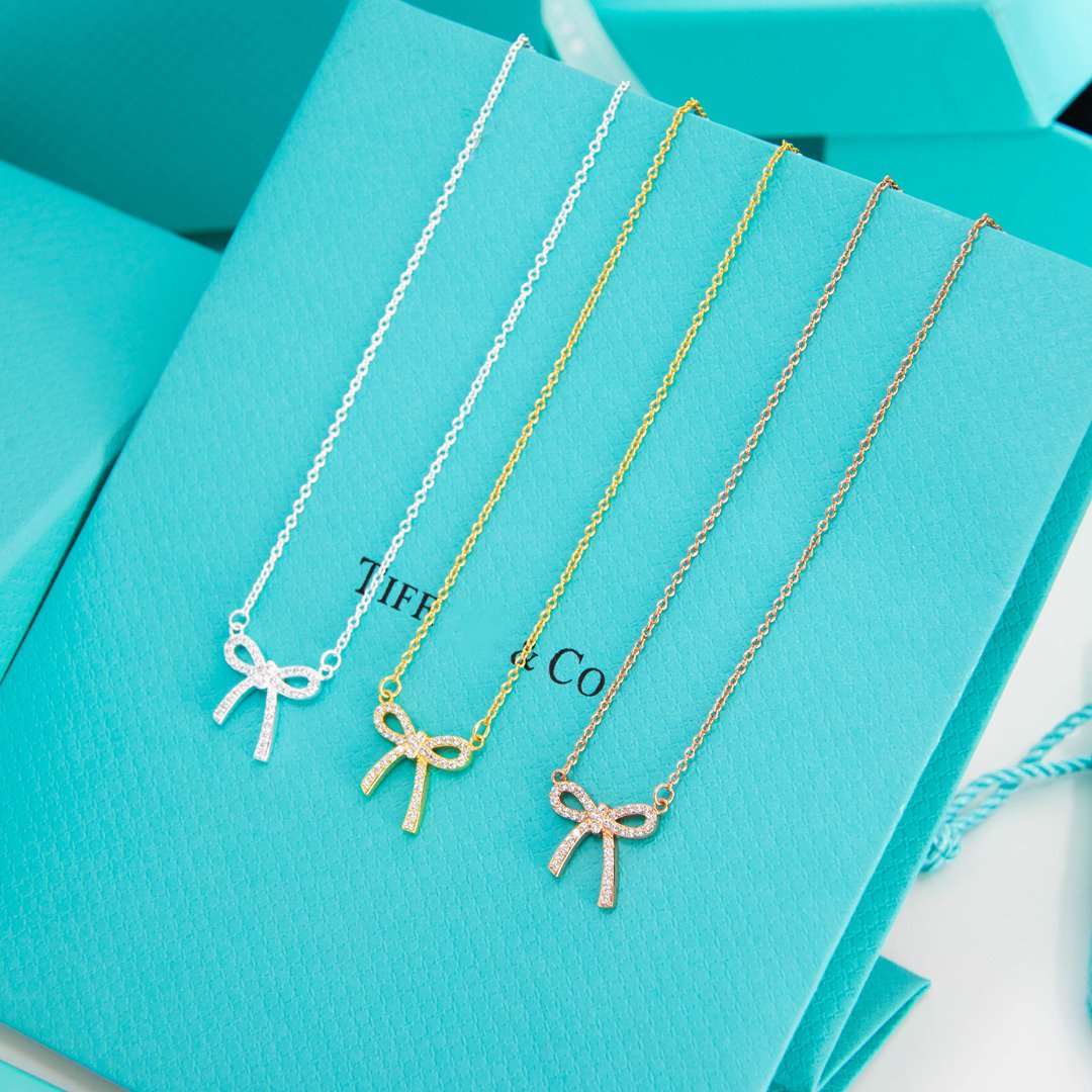 [Reverie Jewels]RIBBON NECKLACE BOW PENDANT DIAMOND CHARM CHAIN