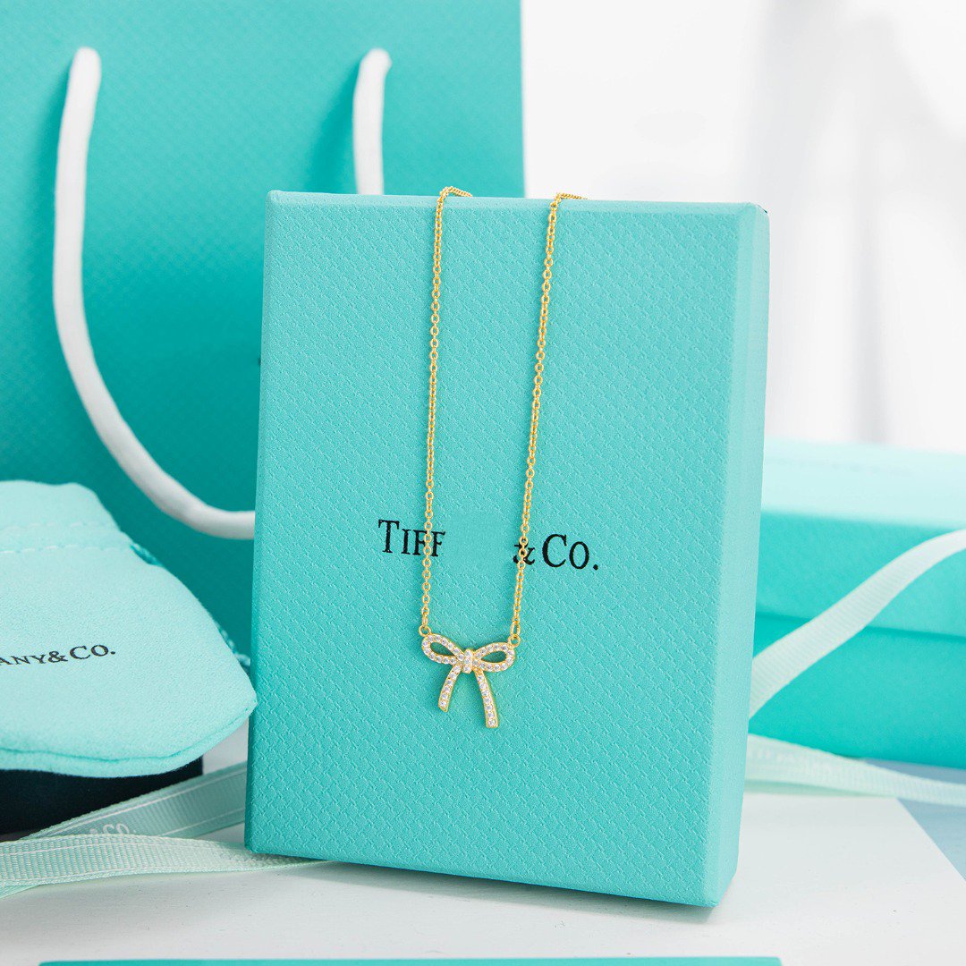 [Reverie Jewels]RIBBON NECKLACE BOW PENDANT DIAMOND CHARM CHAIN