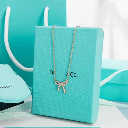 [Reverie Jewels]RIBBON NECKLACE BOW PENDANT DIAMOND CHARM CHAIN
