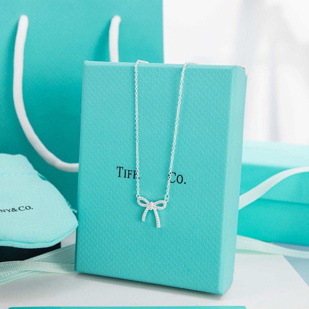 [Reverie Jewels]RIBBON NECKLACE BOW PENDANT DIAMOND CHARM CHAIN