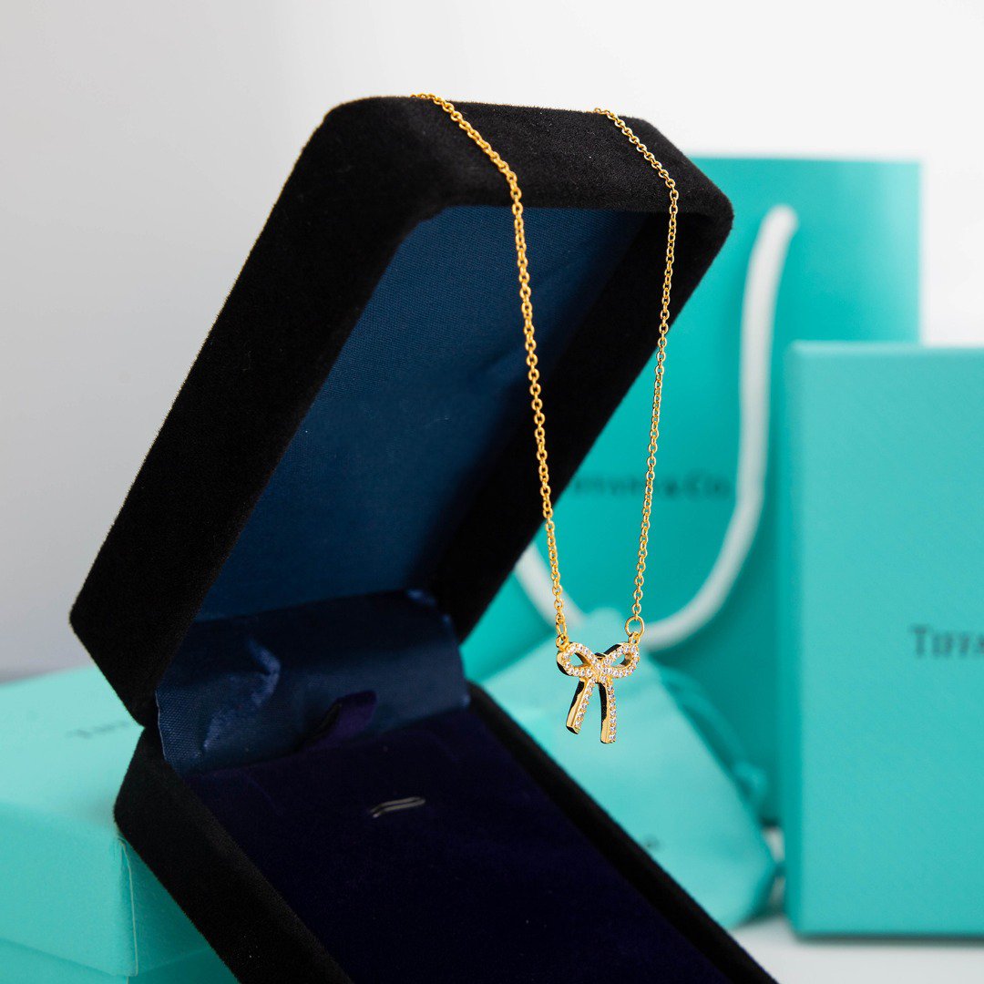 [Reverie Jewels]RIBBON NECKLACE BOW PENDANT DIAMOND CHARM CHAIN