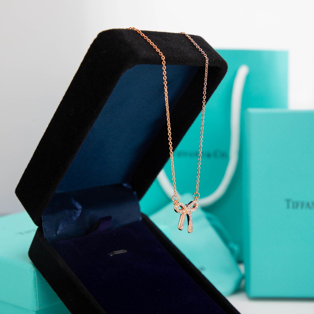 [Reverie Jewels]RIBBON NECKLACE BOW PENDANT DIAMOND CHARM CHAIN