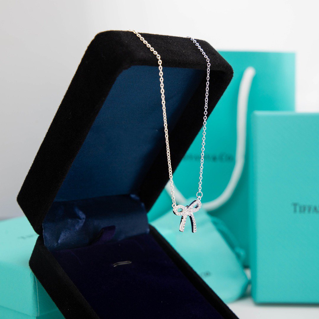 [Reverie Jewels]RIBBON NECKLACE BOW PENDANT DIAMOND CHARM CHAIN