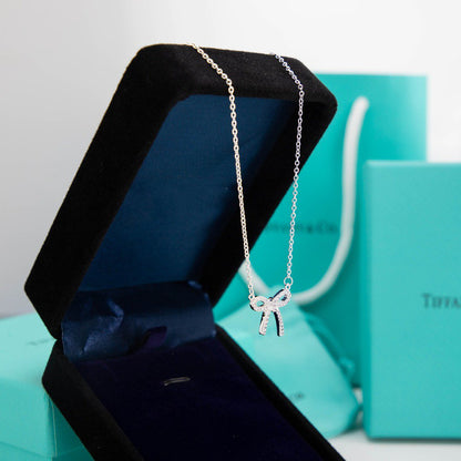 [Reverie Jewels]RIBBON NECKLACE BOW PENDANT DIAMOND CHARM CHAIN