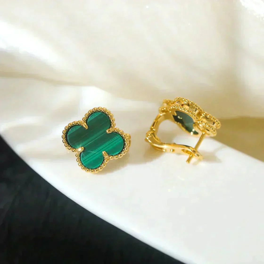 [⭐Reverie Jewels]CLOVER MEDIUM 1 MOTIFS MALACHITE  EARRINGS