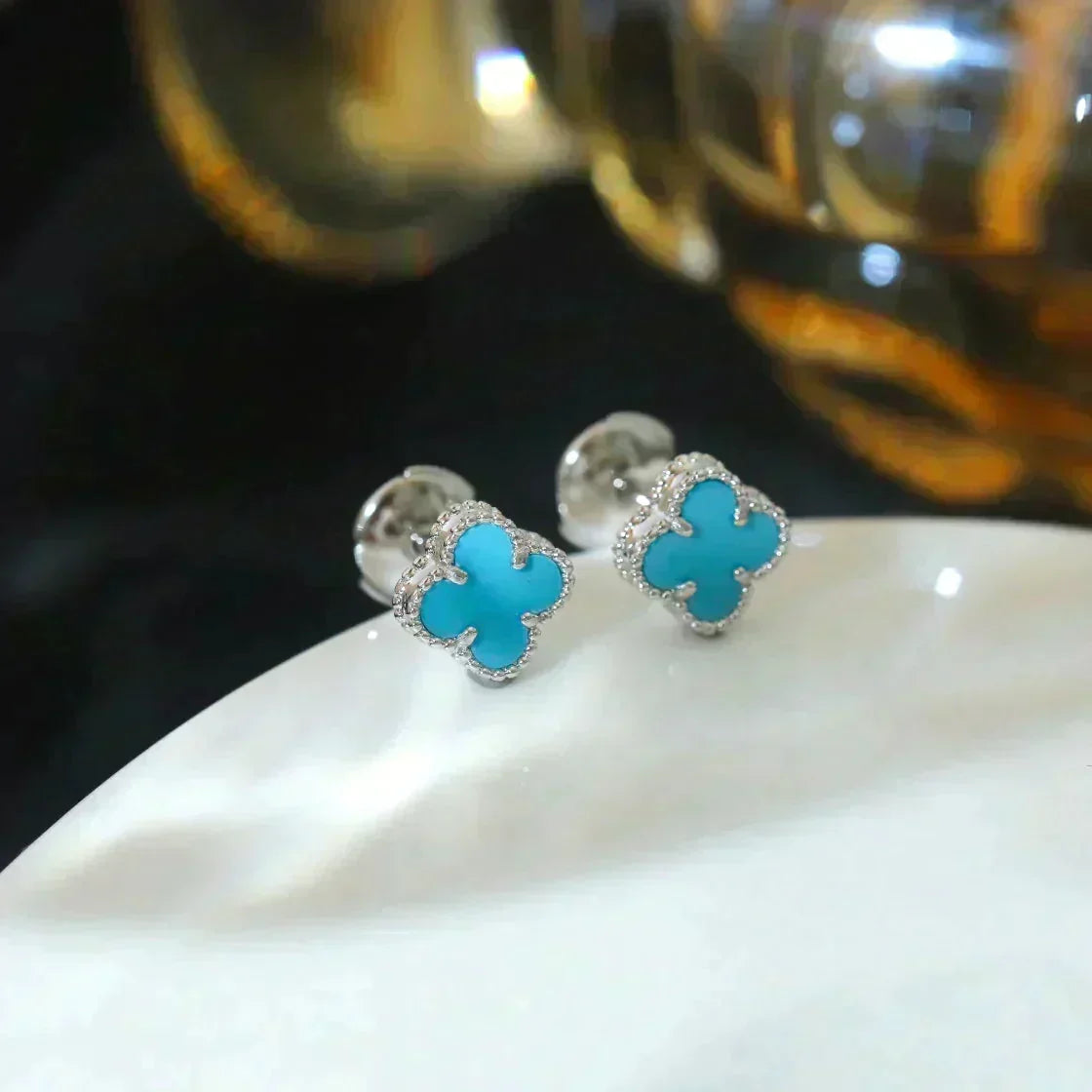 [⭐Reverie Jewels]CLOVER MINI 9.5MM ONYX STUD EARRINGS SILVER
