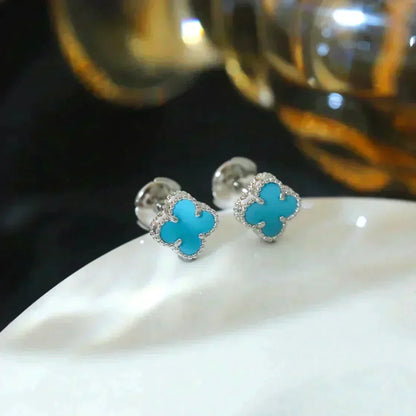 [⭐Reverie Jewels]CLOVER MINI 9.5MM ONYX STUD EARRINGS SILVER