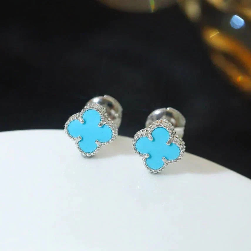 [⭐Reverie Jewels]CLOVER MINI 9.5MM ONYX STUD EARRINGS SILVER