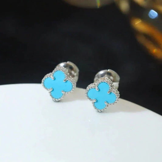 [⭐Reverie Jewels]CLOVER MINI 9.5MM ONYX STUD EARRINGS SILVER