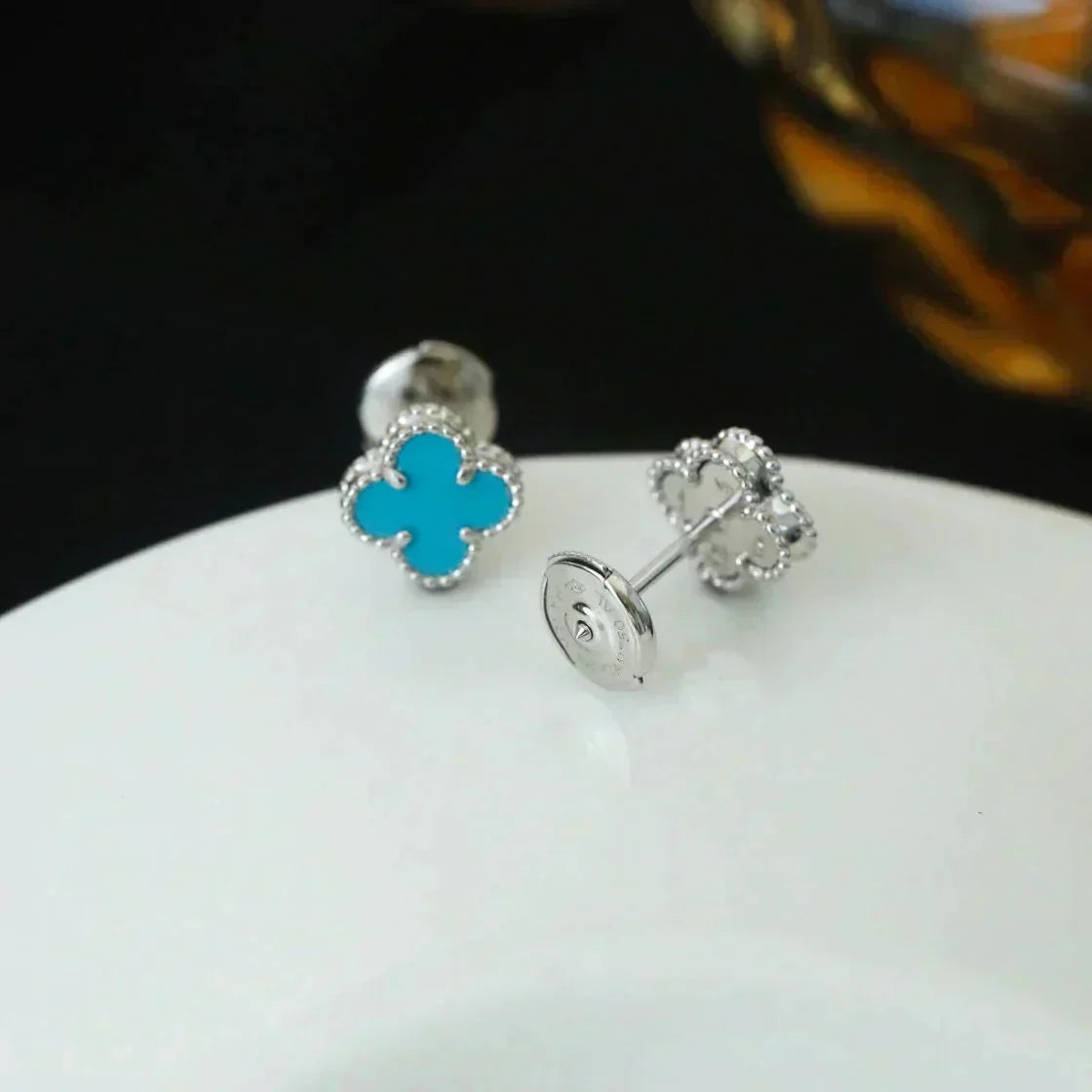 [⭐Reverie Jewels]CLOVER MINI 9.5MM ONYX STUD EARRINGS SILVER