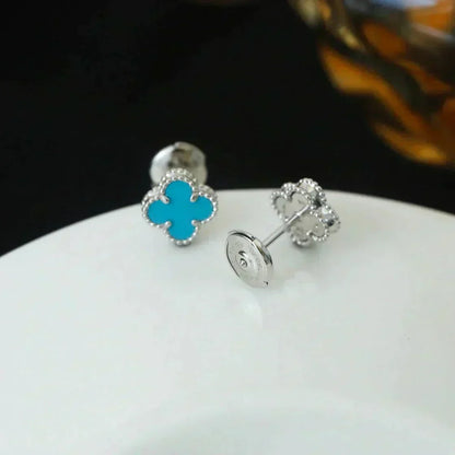 [⭐Reverie Jewels]CLOVER MINI 9.5MM ONYX STUD EARRINGS SILVER