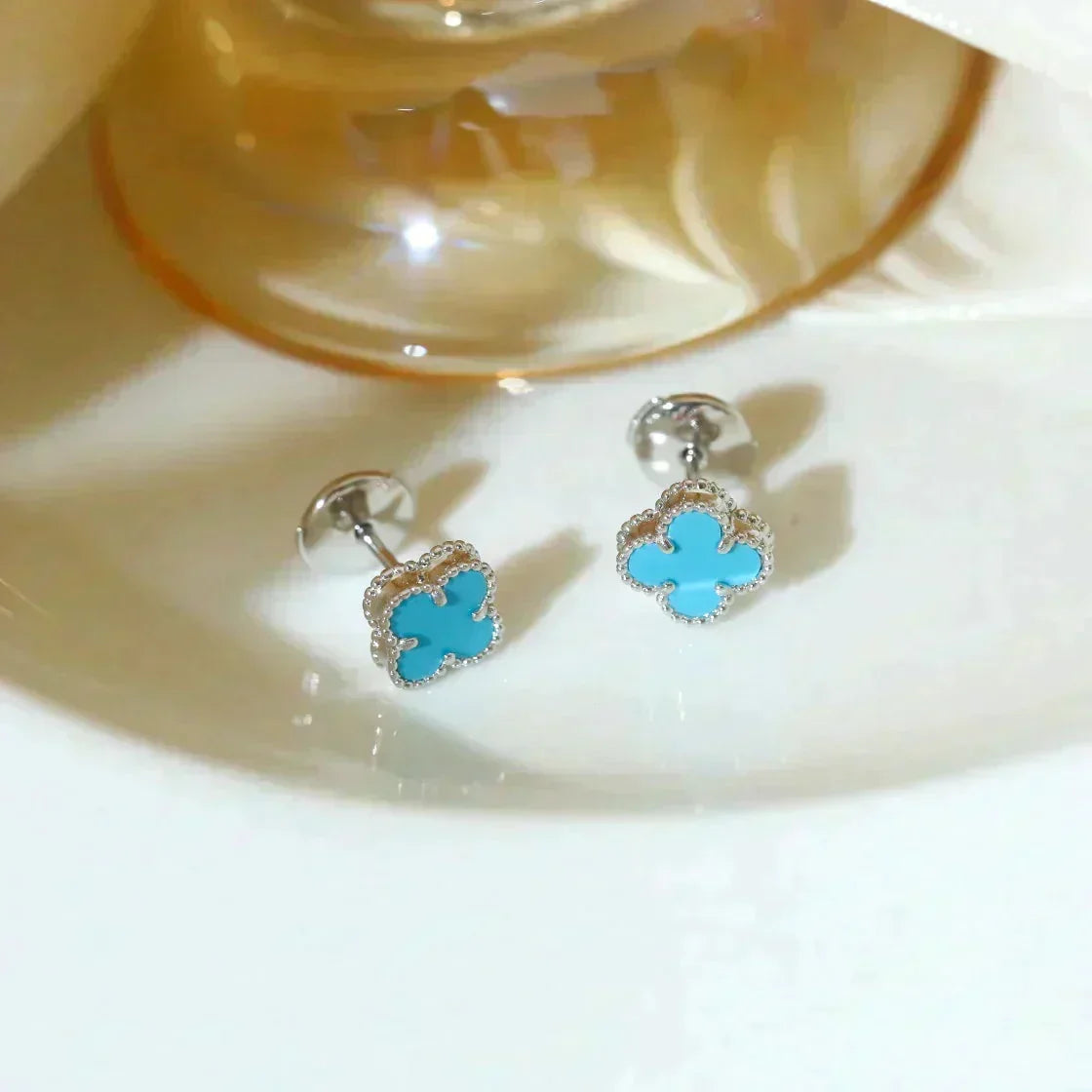 [⭐Reverie Jewels]CLOVER MINI 9.5MM ONYX STUD EARRINGS SILVER