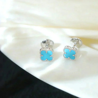 [⭐Reverie Jewels]CLOVER MINI 9.5MM ONYX STUD EARRINGS SILVER