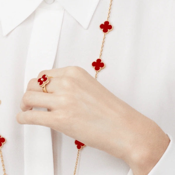 [⭐Reverie Jewels]CLOVER CARNELIAN RING ROSE GOLD DIAMOND