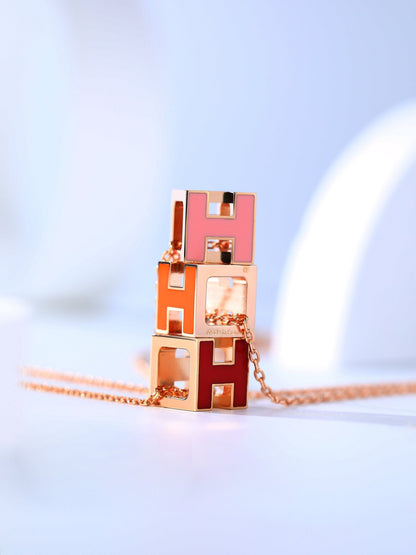 [⭐Reverie Jewels]H CAGE PINK GOLD NECKLACE