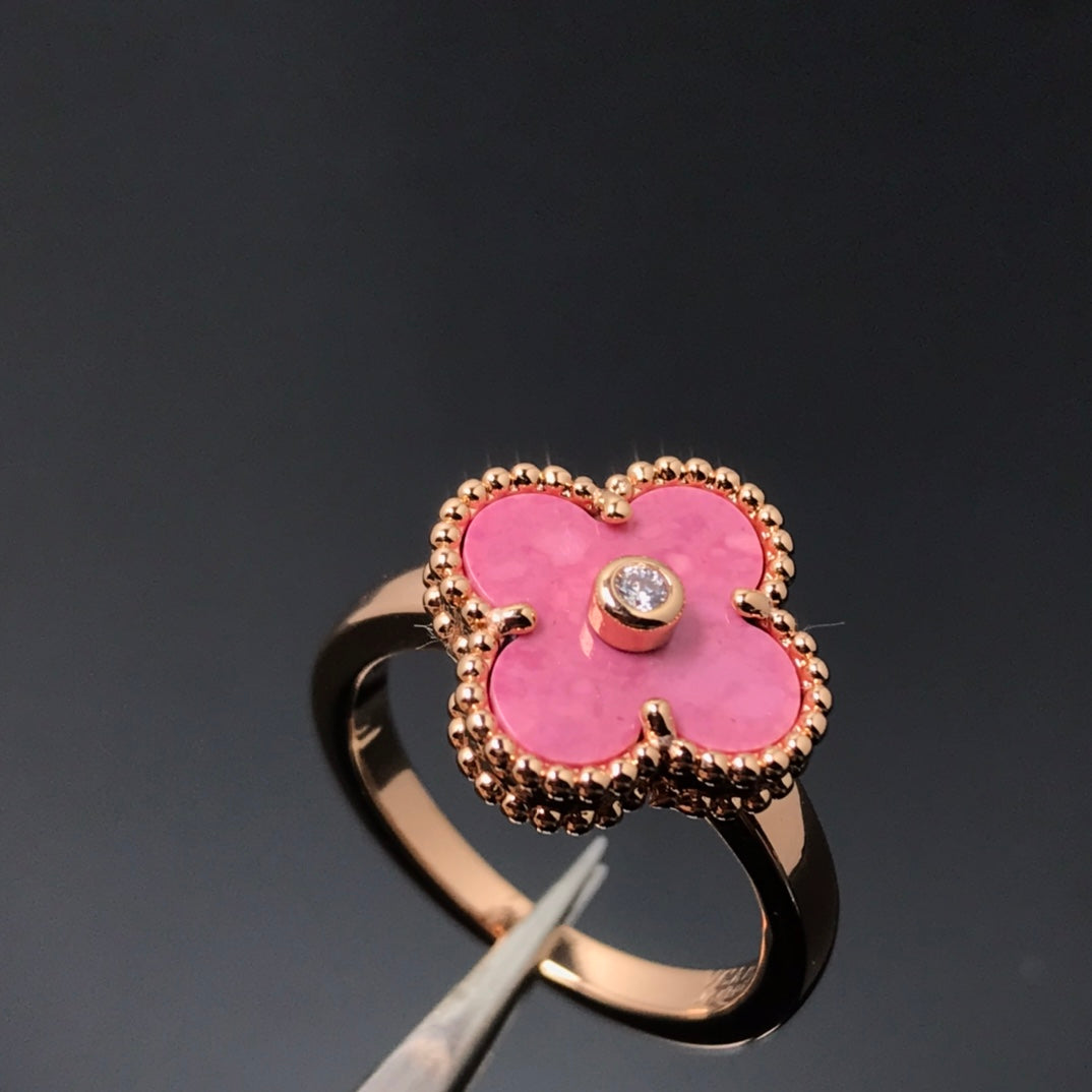 [⭐Reverie Jewels]CLOVER RHODONITE ROSE GOLD RING