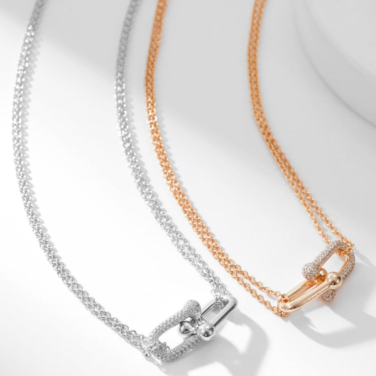 [Reverie Jewels]HARDWEAR DIAMOND PEDANT DOUBLE CHAIN NECKLACE