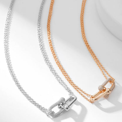 [Reverie Jewels]HARDWEAR DIAMOND PEDANT DOUBLE CHAIN NECKLACE