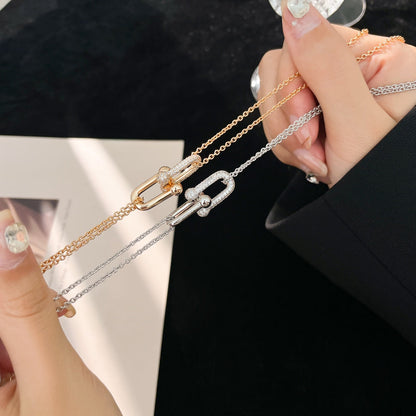 [Reverie Jewels]HARDWEAR DIAMOND PEDANT DOUBLE CHAIN NECKLACE