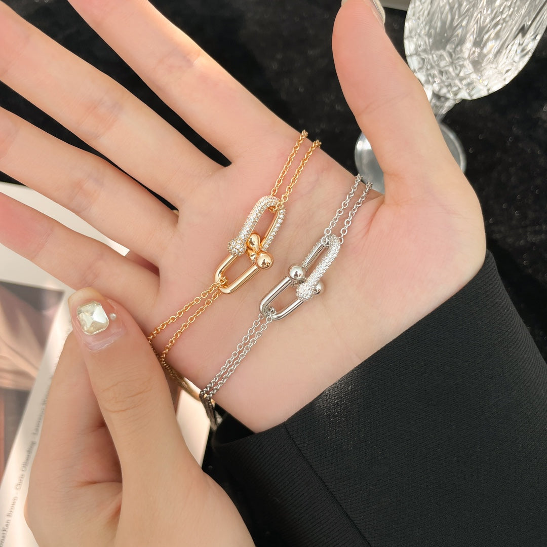 [Reverie Jewels]HARDWEAR DIAMOND PEDANT DOUBLE CHAIN NECKLACE