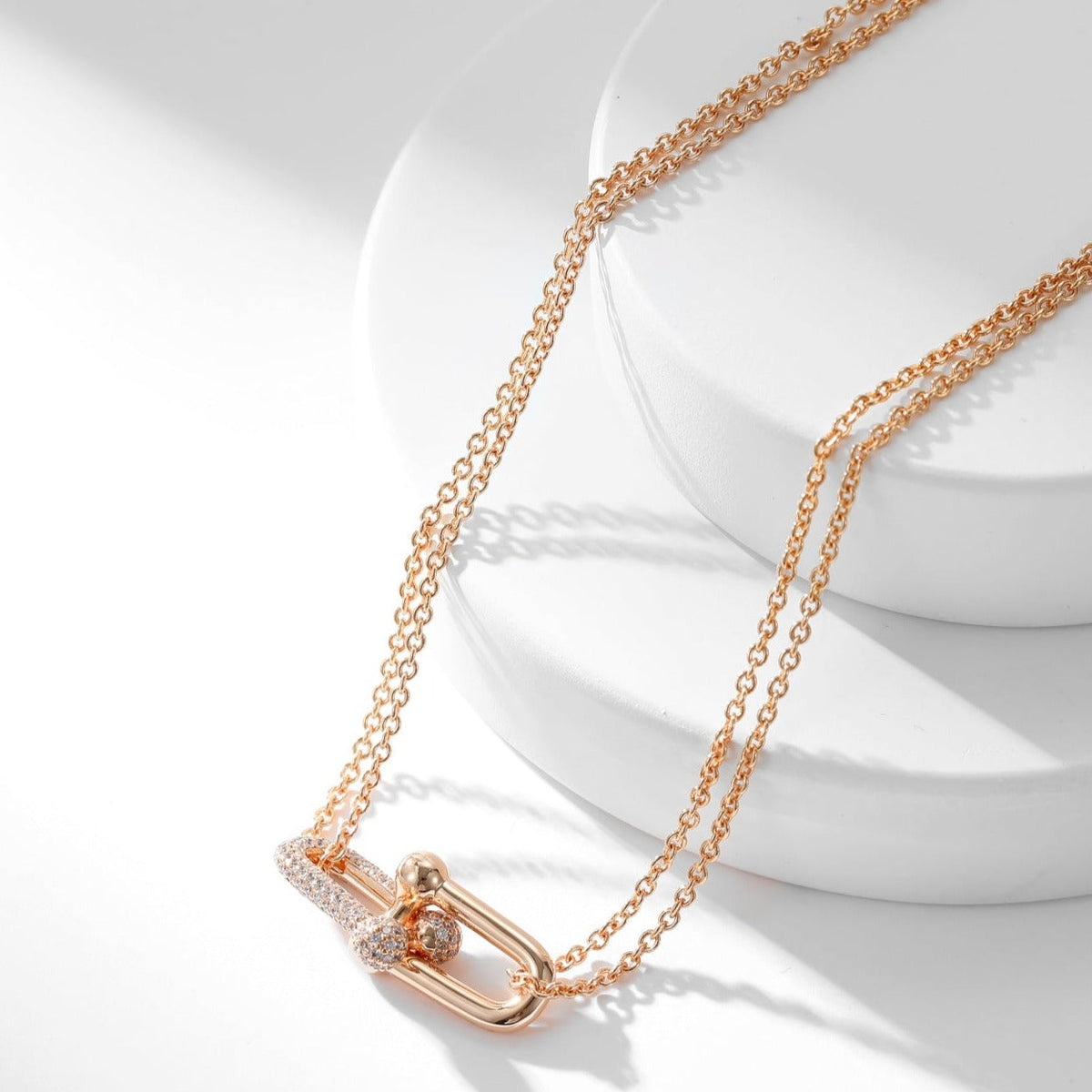 [Reverie Jewels]HARDWEAR DIAMOND PEDANT DOUBLE CHAIN NECKLACE