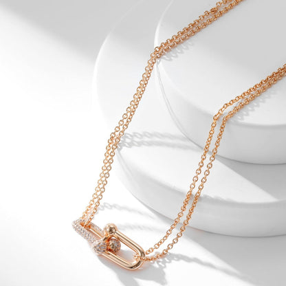 [Reverie Jewels]HARDWEAR DIAMOND PEDANT DOUBLE CHAIN NECKLACE
