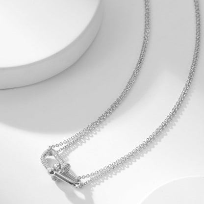 [Reverie Jewels]HARDWEAR DIAMOND PEDANT DOUBLE CHAIN NECKLACE