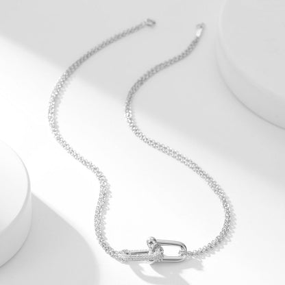 [Reverie Jewels]HARDWEAR DIAMOND PEDANT DOUBLE CHAIN NECKLACE