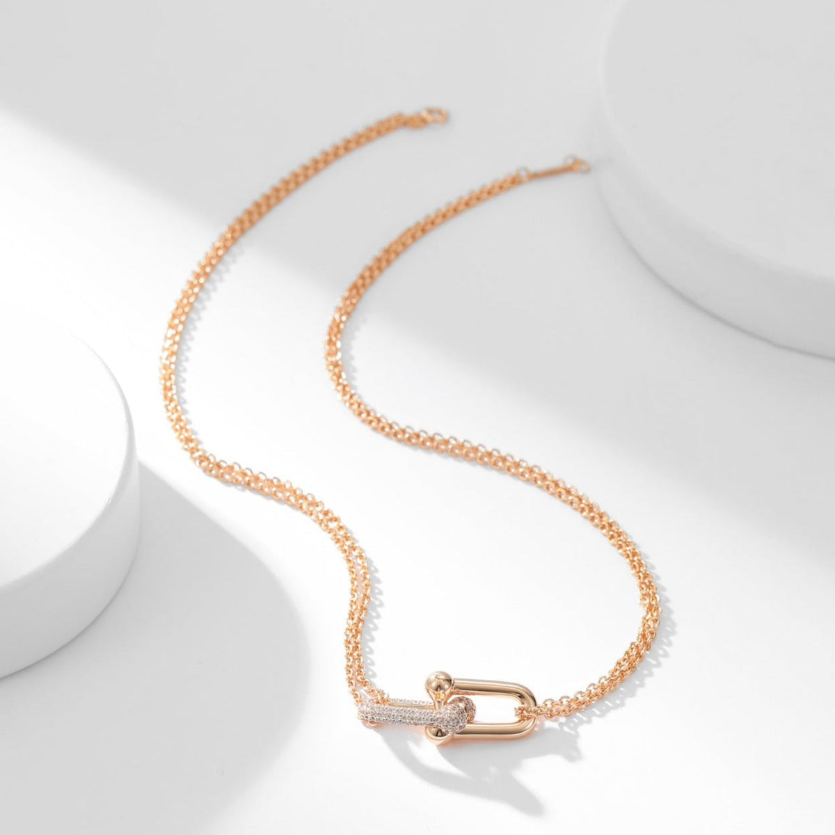 [Reverie Jewels]HARDWEAR DIAMOND PEDANT DOUBLE CHAIN NECKLACE