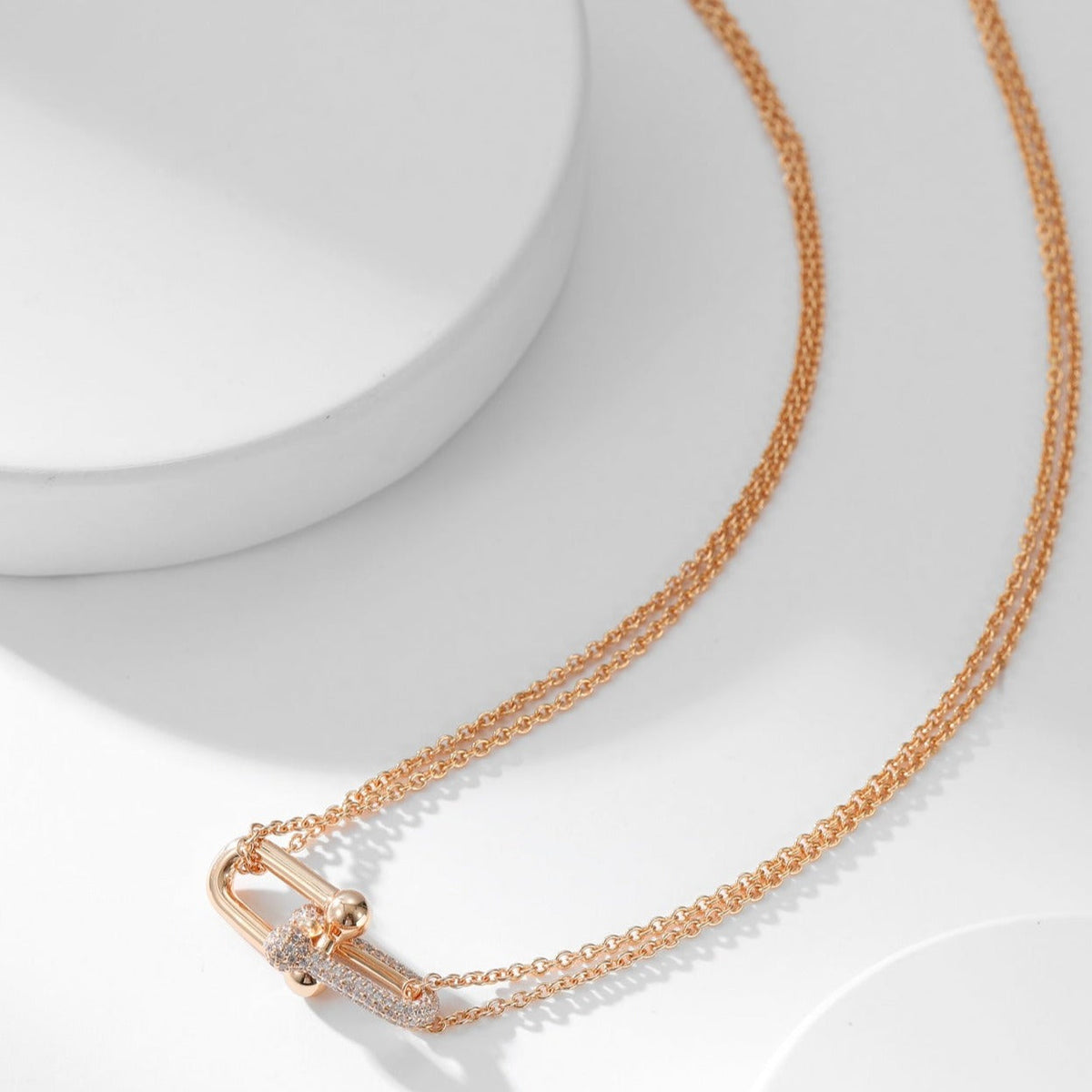 [Reverie Jewels]HARDWEAR DIAMOND PEDANT DOUBLE CHAIN NECKLACE