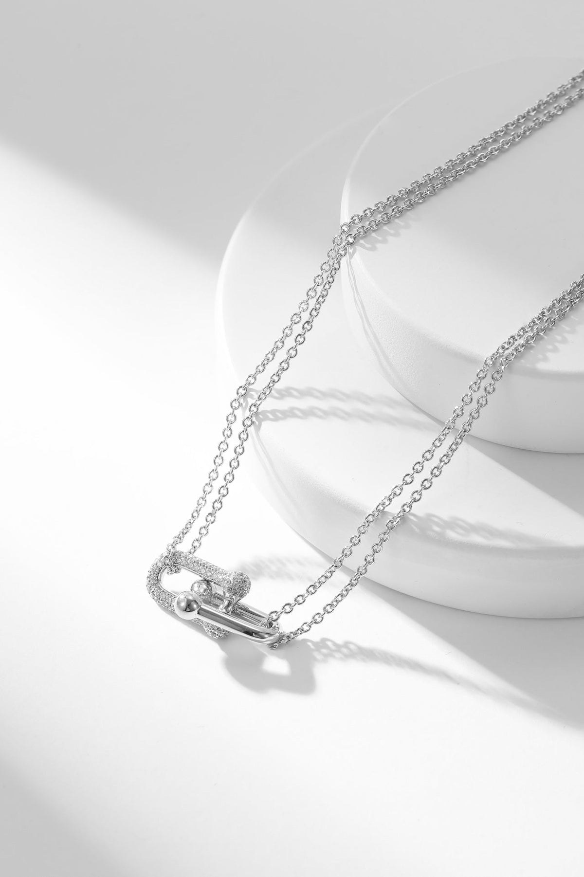 [Reverie Jewels]HARDWEAR DIAMOND PEDANT DOUBLE CHAIN NECKLACE