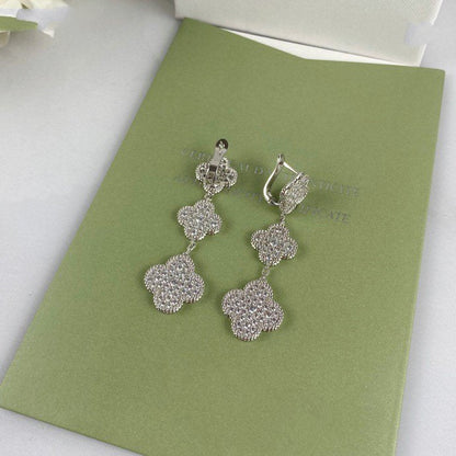 [⭐Reverie Jewels]CLOVER 3 MOTIF DIAMOND SILVER DROP EARRINGS