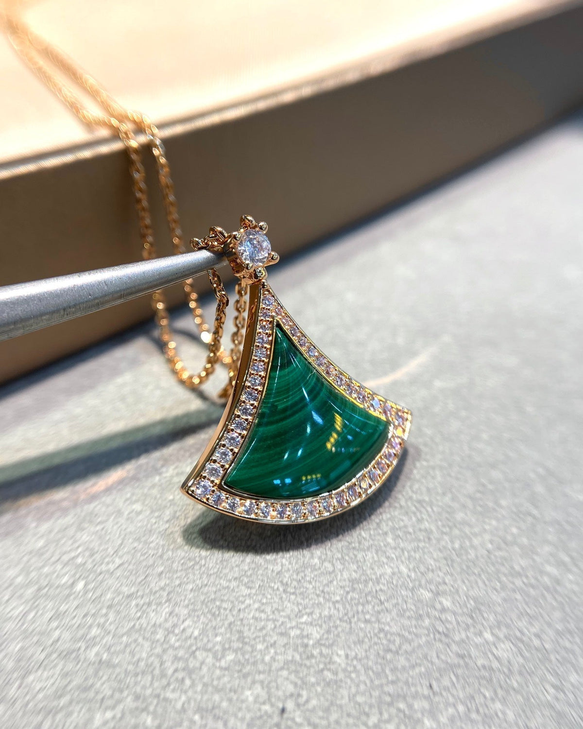 [⭐Reverie Jewels]DREAM MALACHITE DIAMOND PAVED PINK GOLD NECKLACE