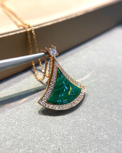 [⭐Reverie Jewels]DREAM MALACHITE DIAMOND PAVED PINK GOLD NECKLACE
