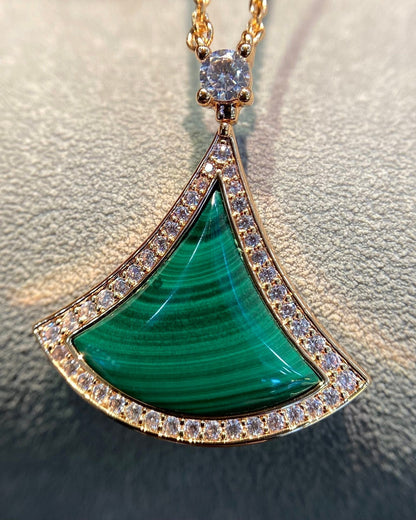[⭐Reverie Jewels]DREAM MALACHITE DIAMOND PAVED PINK GOLD NECKLACE