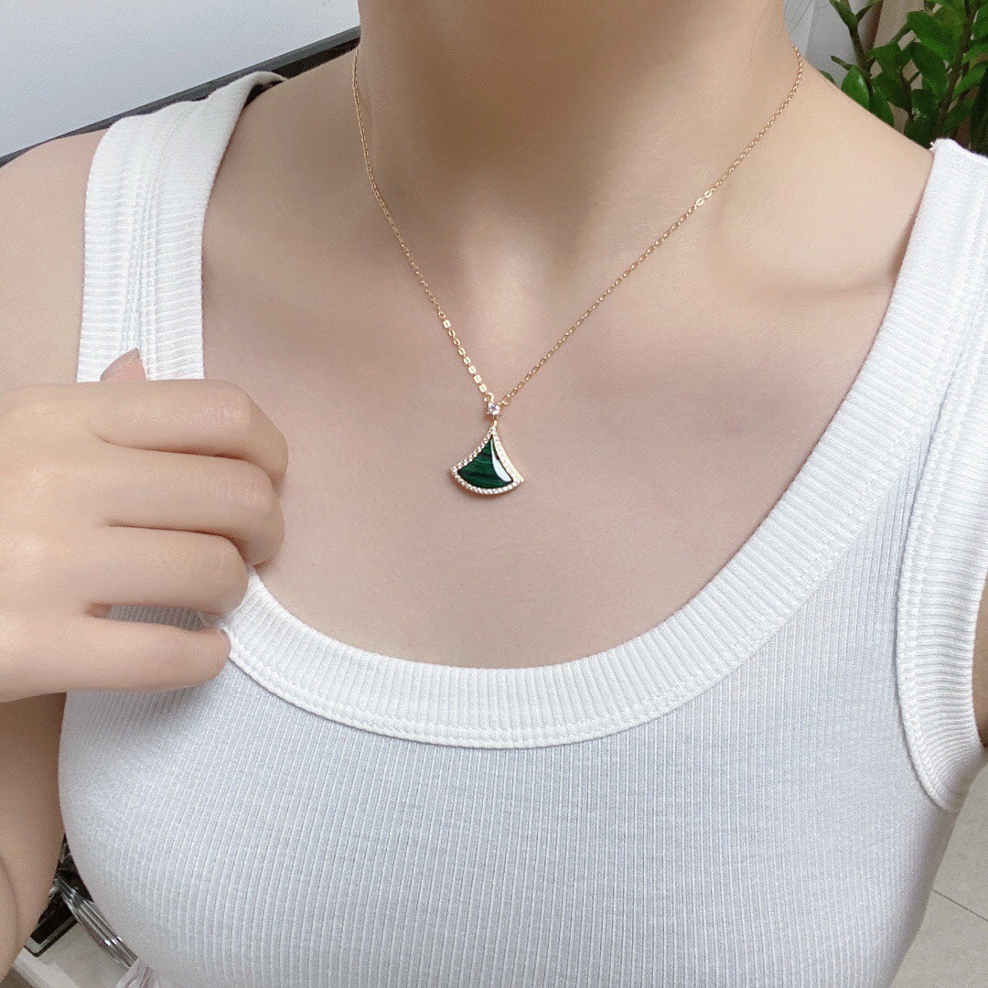 [⭐Reverie Jewels]DREAM MALACHITE DIAMOND PAVED PINK GOLD NECKLACE
