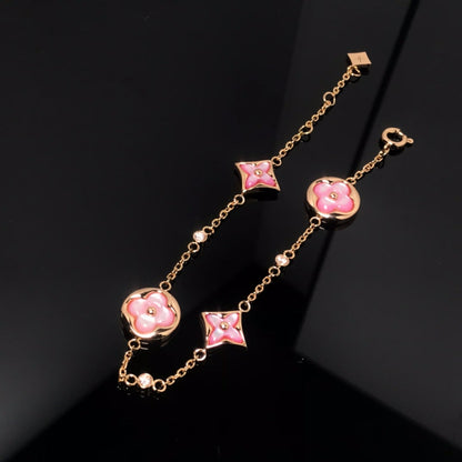 [⭐Reverie Jewels]STAR AND SUN 4 MOTIF PINK MOP PINK GOLD BRACELET