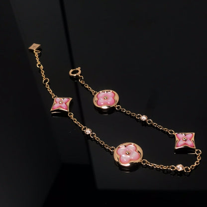 [⭐Reverie Jewels]STAR AND SUN 4 MOTIF PINK MOP PINK GOLD BRACELET