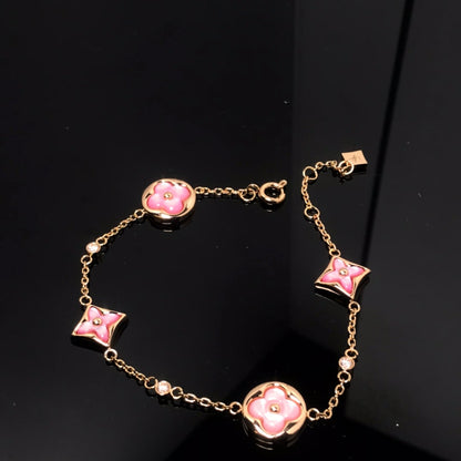[⭐Reverie Jewels]STAR AND SUN 4 MOTIF PINK MOP PINK GOLD BRACELET