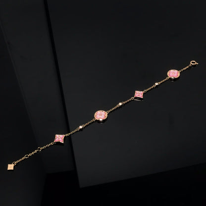 [⭐Reverie Jewels]STAR AND SUN 4 MOTIF PINK MOP PINK GOLD BRACELET