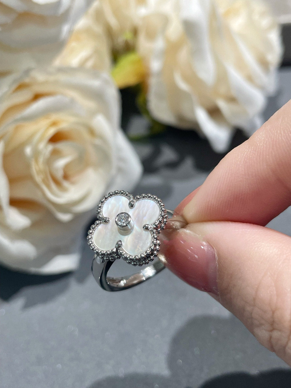 [⭐Reverie Jewels]CLOVER SILVER MOP DIAMOND RING